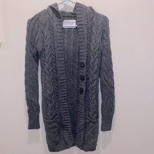 Long Gray Sweater With Snap Buttons and Hood